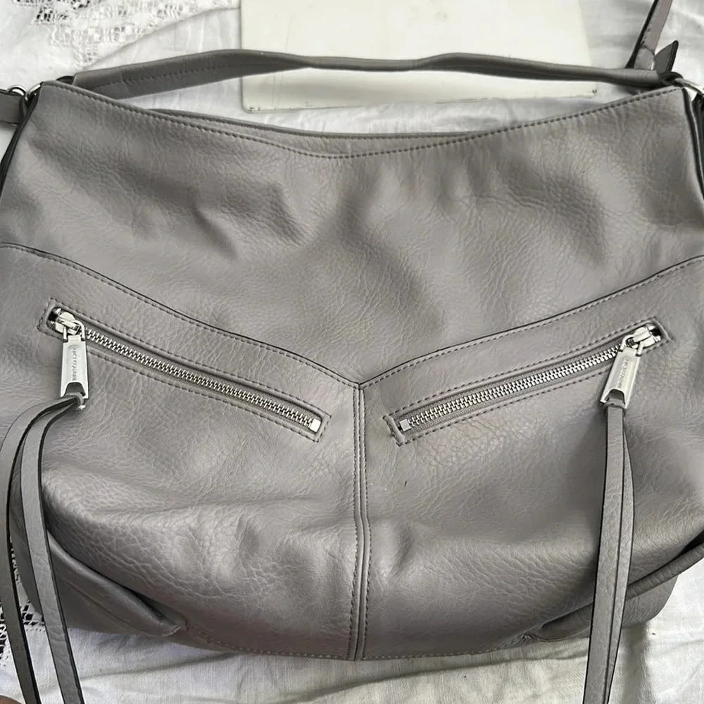 Juicy Couture Gray Leather Shoulder Hobo with Zip Accents